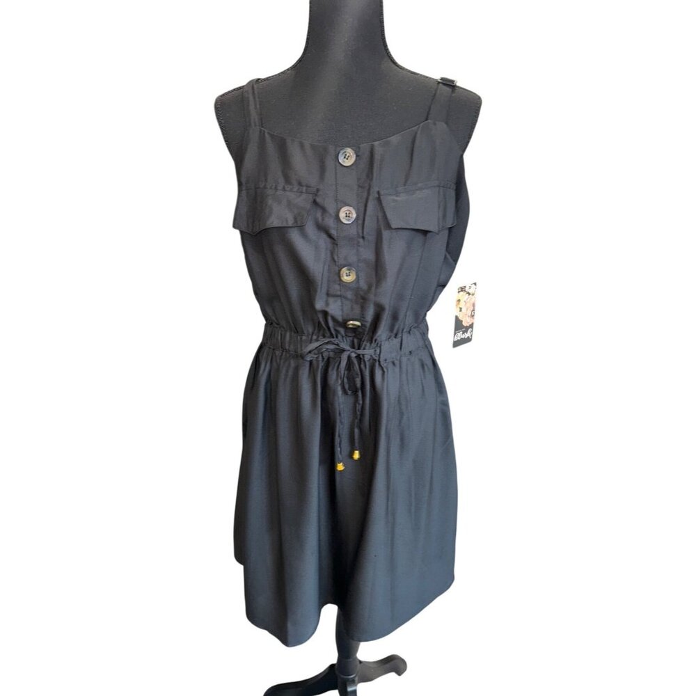 NWT Blush Black Button-Front Sleeveless Dress Bib Overall Drawstring Plus Sz 1X